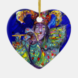FLUTIST IN BLAU / Venezianische Karnevalsnacht Keramik Ornament