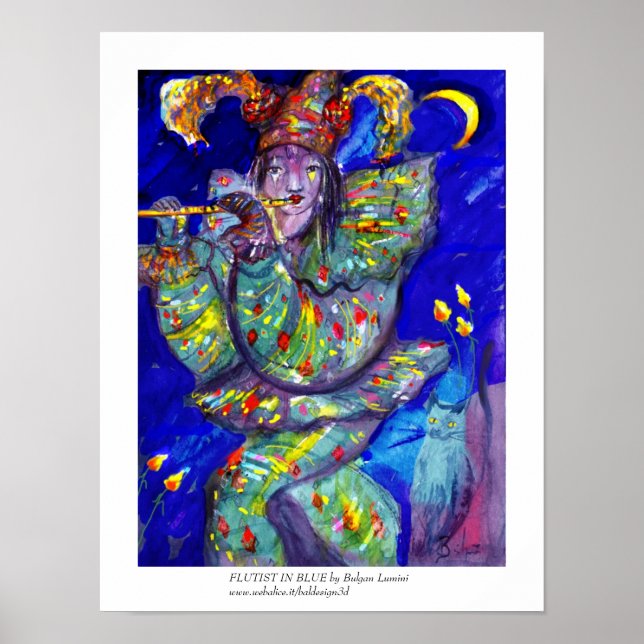 FLUTIST IN BLAU / Venezianische Karnevalsnacht Poster (Vorne)