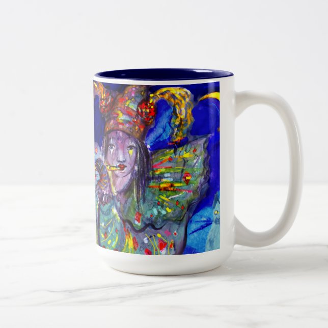 FLUTIST IN BLAU / Venezianische Karnevalsnacht Zweifarbige Tasse (Rechts)