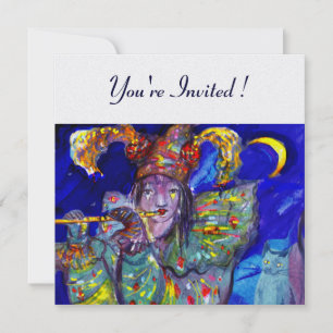 FLUTIST IN BLAUE Venezianischer Karneval Perle Ein Einladung