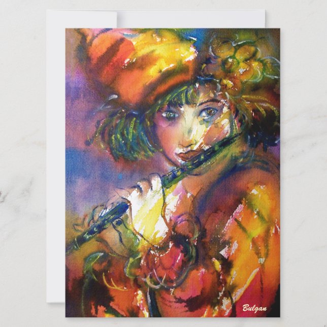 FLUTIST PORTRAIT Venezianisch Masquerade Gelb Einladung (Vorderseite)
