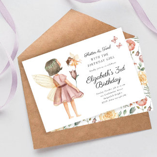 Flutter and Twirl Floral Fairy Birthday Party Einladung