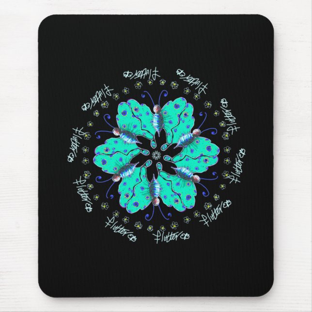 Flutter-Aqua-Schmetterling-Mandala Mousepad (Vorne)