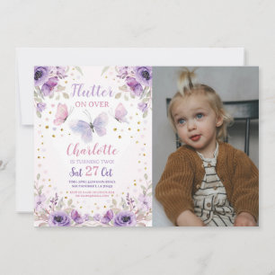 Flutter Butterfly Blume Foto Geburtstagsparty Einladung