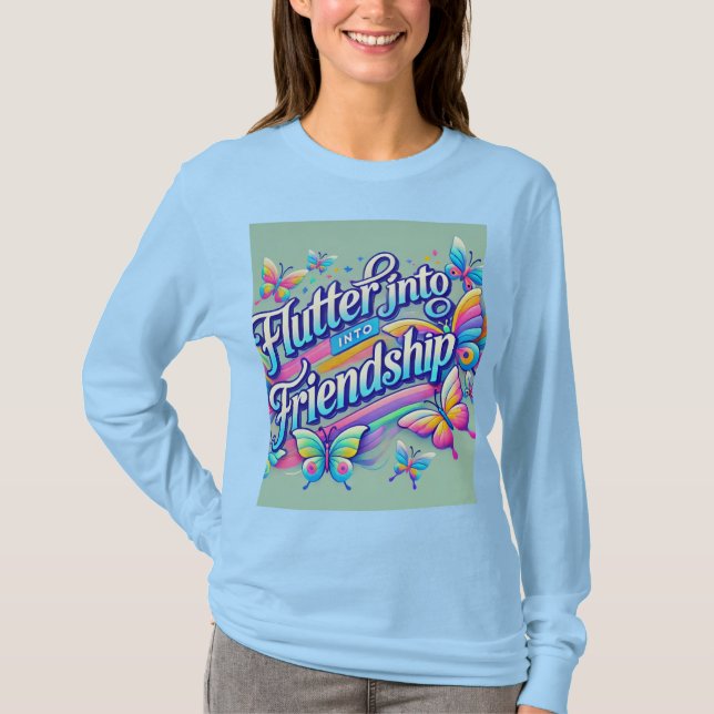 "Flutter in Friendship" Entworfen für lange Ärmel T-Shirt (Vorderseite)