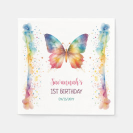 Flutter On Over Rainbow Butterfly 1st Birthday Serviette