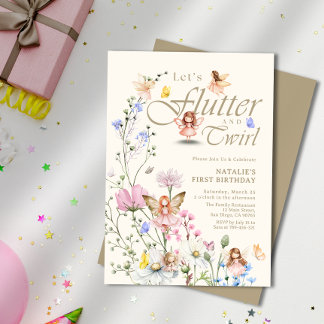 Flutter & Twirl Forest Fairy Girl's First Birthday Einladung