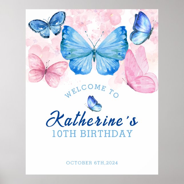 Flutter über Schmetterlinge Geburtstag Willkommen Poster (Vorne)