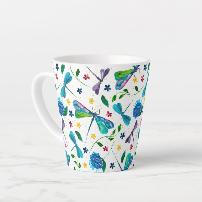 Flutter-Wasserfarben-Dragonfly-Garten-Designer Milchtasse (Linke Ecke)