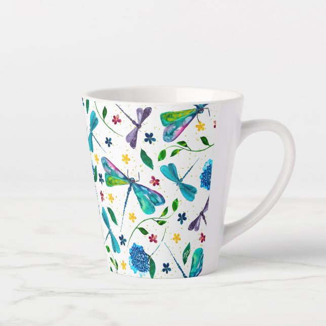 Flutter-Wasserfarben-Dragonfly-Garten-Designer Milchtasse (Rechts)