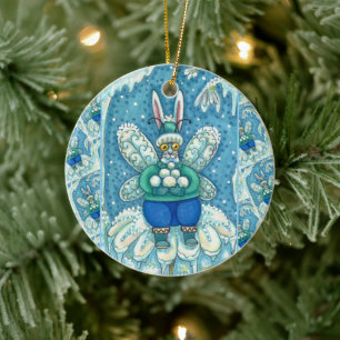 FLUTTERBUN WINTER WONDERLAND, FUNNY BUNNY RABBBIT KERAMIK ORNAMENT