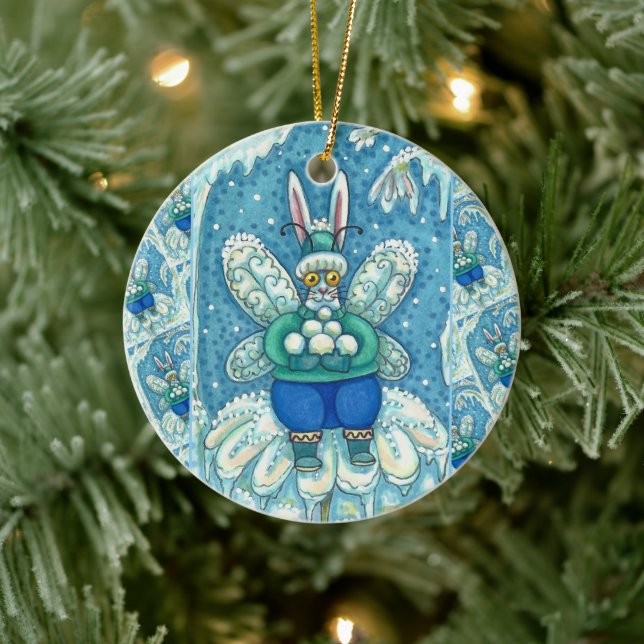 FLUTTERBUN WINTER WONDERLAND, FUNNY BUNNY RABBBIT KERAMIK ORNAMENT (Baum)