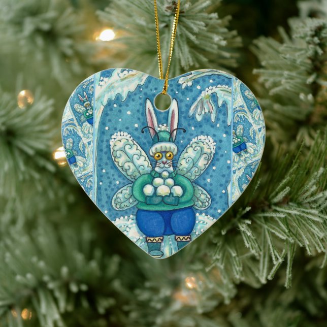 FLUTTERBUN WINTER WONDERLAND, FUNNY BUNNY RABBBIT KERAMIK ORNAMENT (Baum)