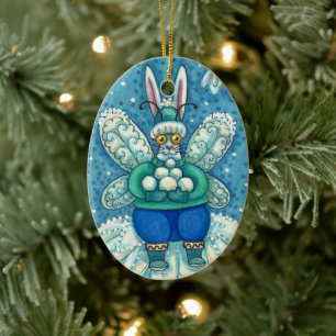 FLUTTERBUN WINTER WONDERLAND, FUNNY BUNNY RABBBIT KERAMIK ORNAMENT
