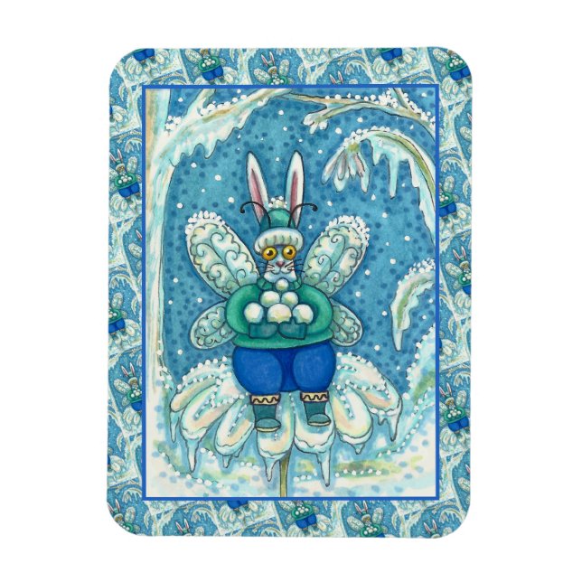 FLUTTERBUN WINTER WONDERLAND, FUNNY BUNNY RABBBIT MAGNET (Vertikal)