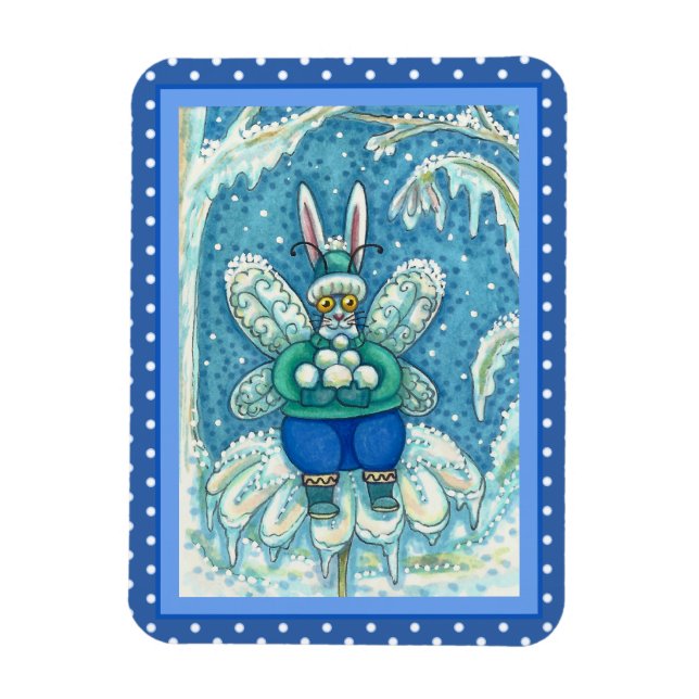 FLUTTERBUN WINTER WONDERLAND, FUNNY BUNNY RABBBIT MAGNET (Vertikal)