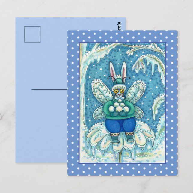 FLUTTERBUN WINTER WONDERLAND, FUNNY BUNNY RABBBIT POSTKARTE (Vorne/Hinten)