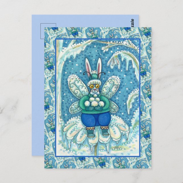 FLUTTERBUN WINTER WONDERLAND, FUNNY BUNNY RABBBIT POSTKARTE (Vorne/Hinten)