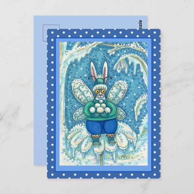 FLUTTERBUN WINTER WONDERLAND, FUNNY BUNNY RABBBIT POSTKARTE (Vorne/Hinten)