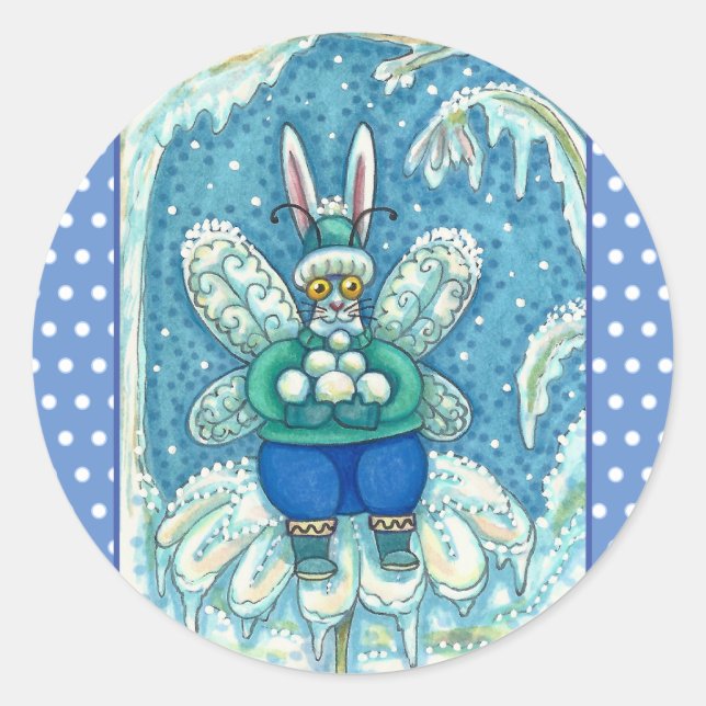 FLUTTERBUN WINTER WONDERLAND, FUNNY BUNNY RABBBIT RUNDER AUFKLEBER (Vorderseite)