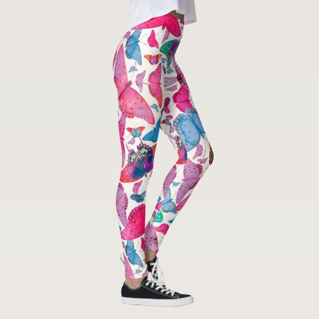 Flutterby Frühlings-Schmetterlinge auf Weiß Leggings (Rechts)