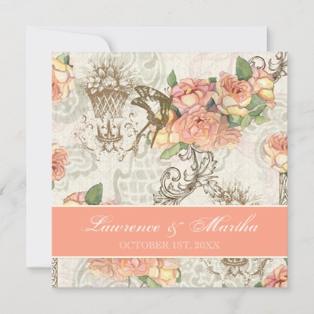 Flutterbyes 'n Rose Elegante Hochzeit Einladung (Vorderseite)