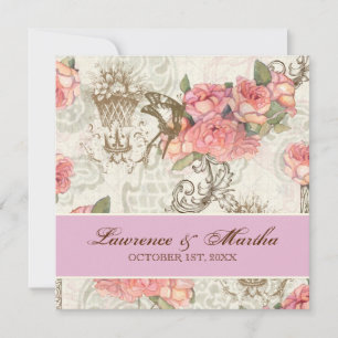 Flutterbyes 'n Rose Elegante Hochzeit - Pink-Lav Einladung