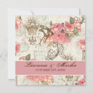 Flutterbyes 'n Rose Elegante Hochzeit - Rosa Einladung