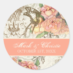 Flutterbyes 'n Rose Elegante Hochzeitsticker Runder Aufkleber