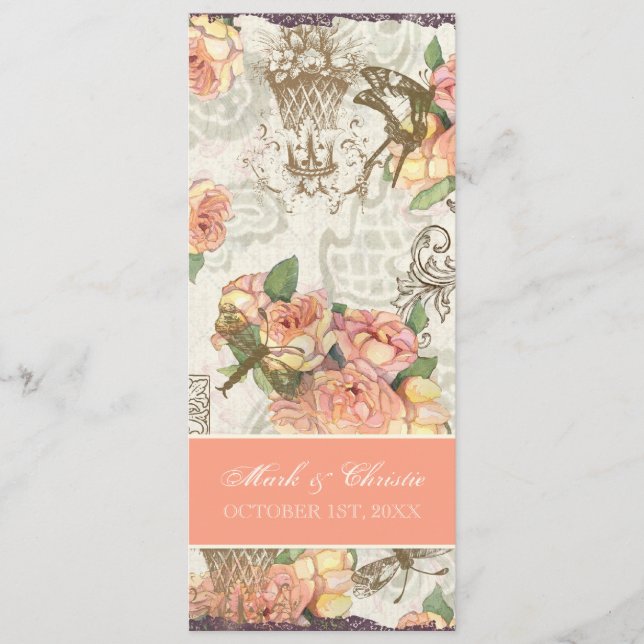 Flutterbyes 'n-Rosen-elegante Menü-Karte Menükarte (Vorderseite)