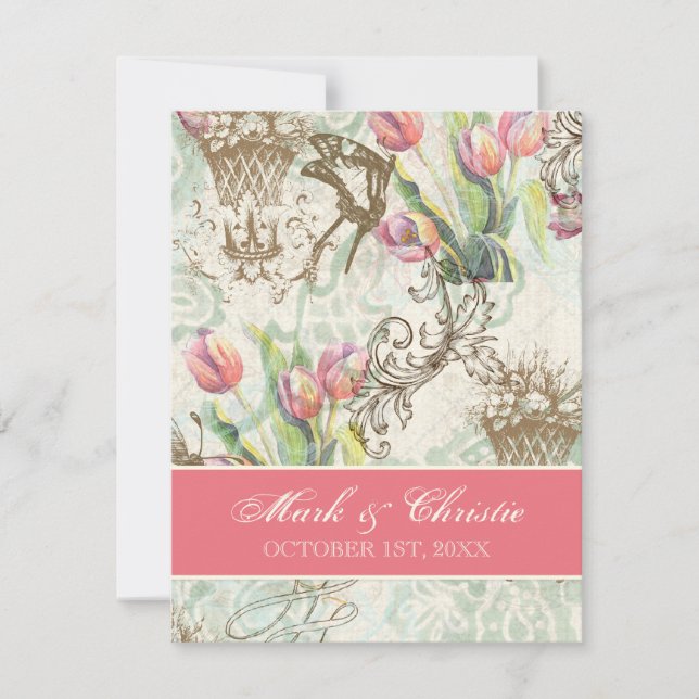 Flutterbyes 'n Tulips Elegante Hochzeit Einladung (Vorderseite)
