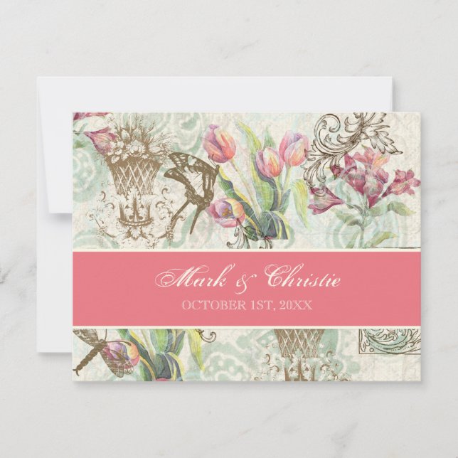 Flutterbyes 'n Tulips Elegante Wedding RSVP Card (Vorderseite)