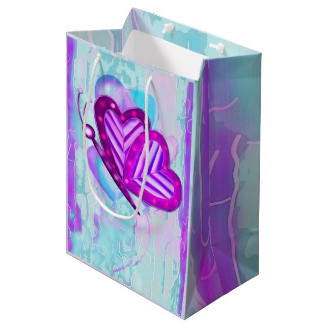 Flutterbys Valentines Folk Art MEDIUM NUR Mittlere Geschenktüte (Vorderseite Schrägansicht)