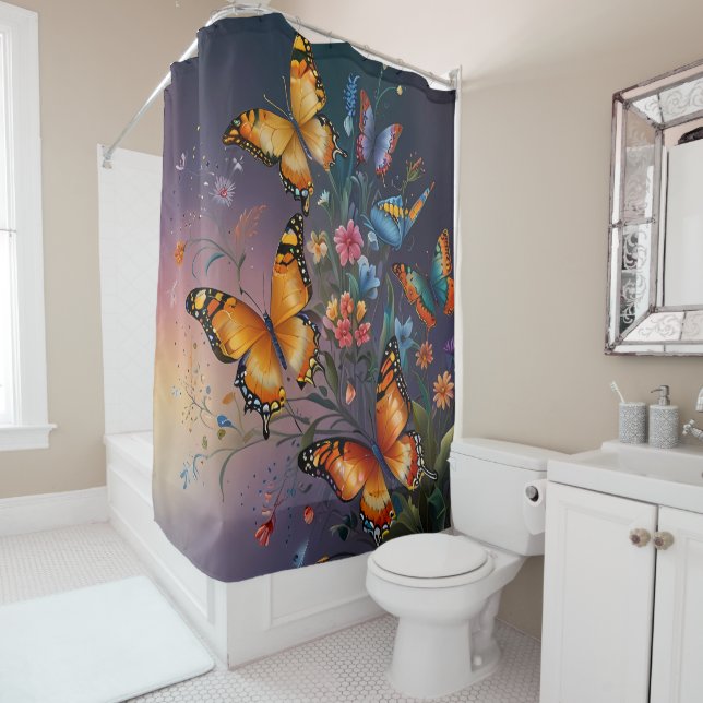 Flutterfarben: Badezimmer mit Schmetterlingen Duschvorhang (Beispiel)