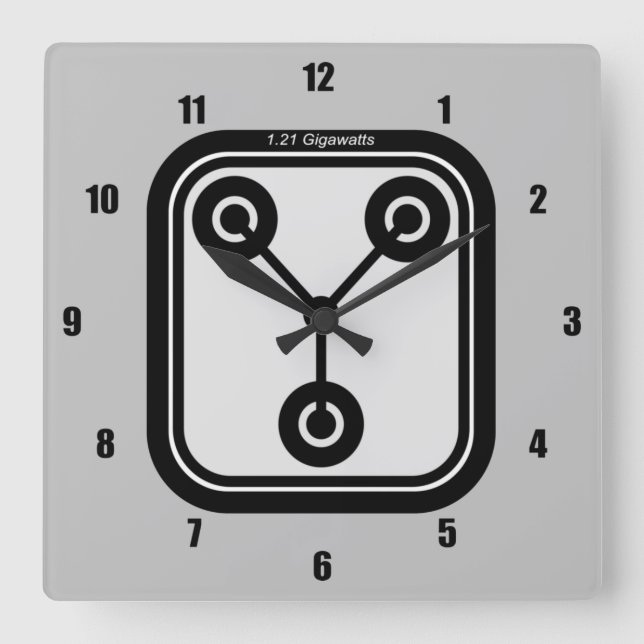 FLUX Capacitor 1,21 Gigawatt Quadratische Wanduhr (Vorderseite)