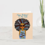 Fly African American Sister Happy Birthday Card Karte<br><div class="desc">Diese coole Happy Birthday Card zeigt eine afroamerikanische Frau mit inspirierender Wortkunst in ihren Haaren und auf der Rampe ihres Jean.  Holen Sie sich diese Karte mit viel Persönlichkeit für Ihre Schwester zum Geburtstag</div>