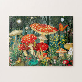 Fly Agariary Mushrooms unter Vollmondlicht Puzzle