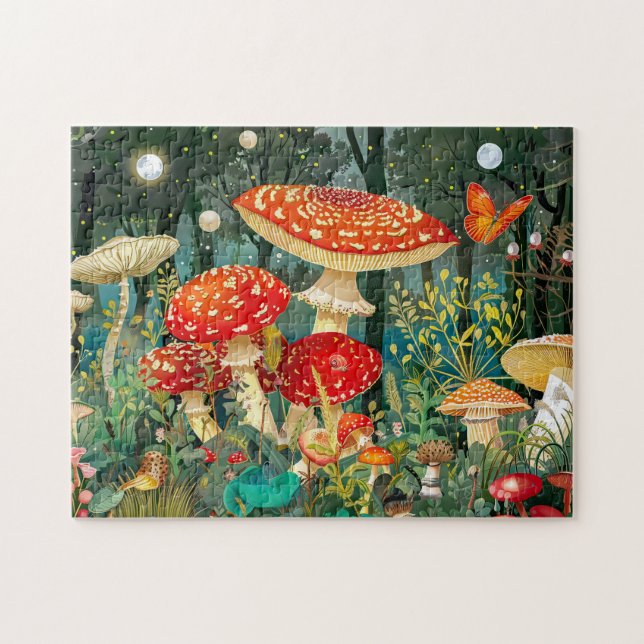 Fly Agariary Mushrooms unter Vollmondlicht Puzzle (Horizontal)