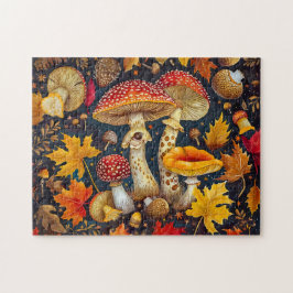 Fly Agariary Mushrooms unter Vollmondlicht Puzzle