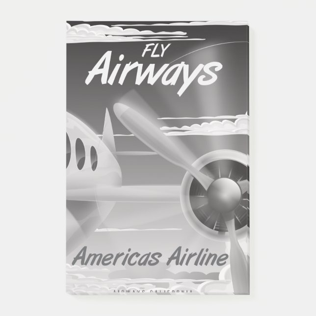 Fly Airways Vintage Reiseplakat. Post-it Klebezettel (Vorderseite)