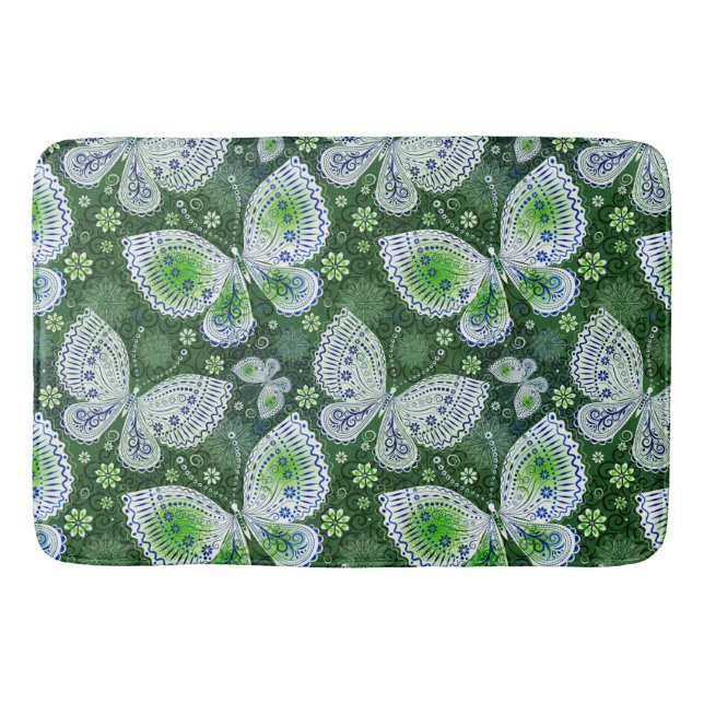 Fly Away Paisley Butterfly Print Green Badematte (Vorderseite)
