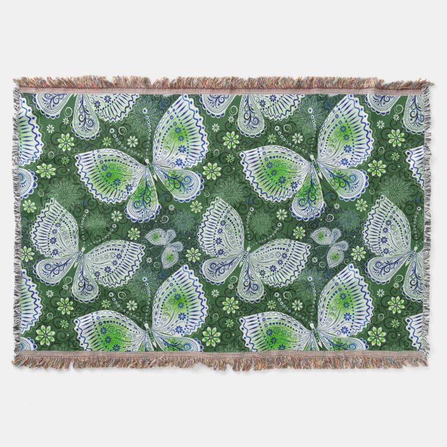 Fly Away Paisley Butterfly Print Green Decke (Vorderseite)