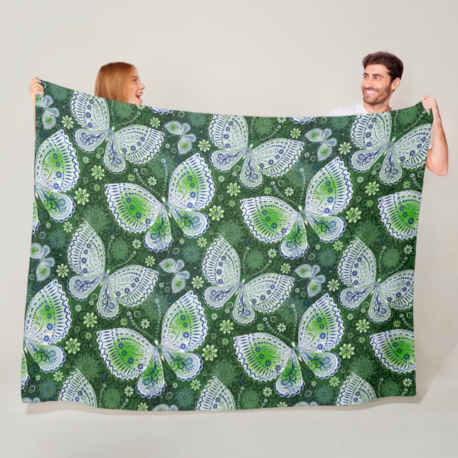 Fly Away Paisley Butterfly Print Green Fleecedecke (Beispiel)