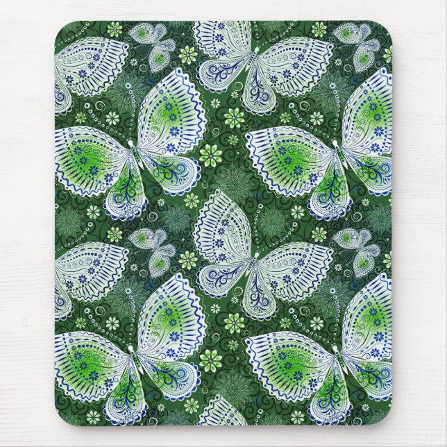 Fly Away Paisley Butterfly Print Green Mousepad (Vorne)