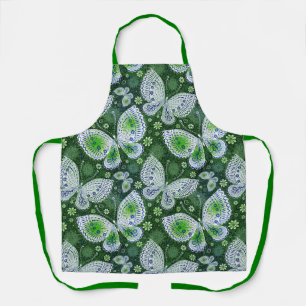 Fly Away Paisley Butterfly Print Green Schürze