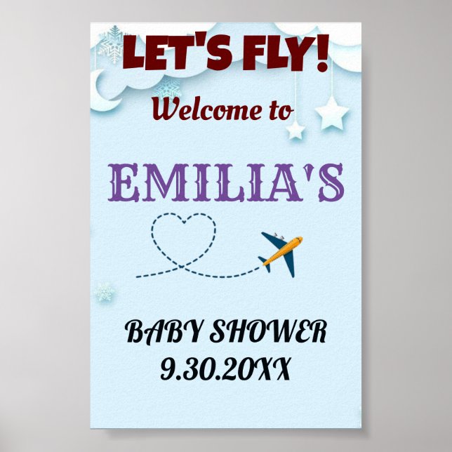 Fly Baby Dusche Begrüßungszeichen - Custom Poster (Vorne)