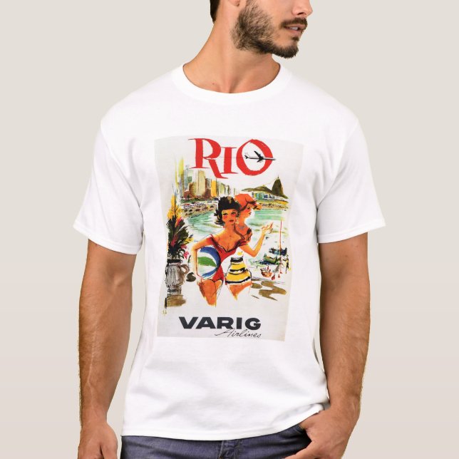 FLY bis RIO DE JANEIRO BRAZIL Varig Airlines Reise T-Shirt (Vorderseite)