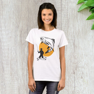 Fly-Fischen Forelle Sonnenuntergang Silhouette T-Shirt