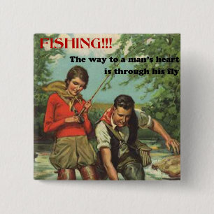 Fly-Fischen - Retro-Bild mit lustigem Spruch Button