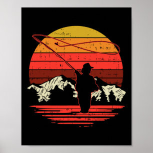 Fly-Fischen Sonnenuntergang Retro Forelle Angeln F Poster